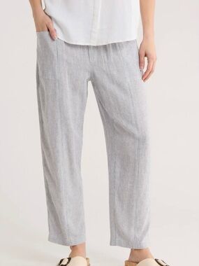 Relaxed Straight Linen-Blend Pants - Light blue